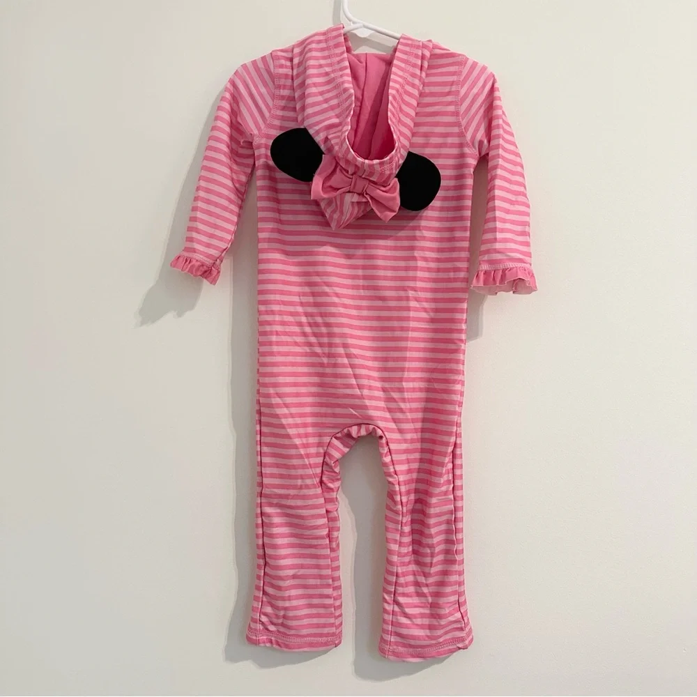 Minnie Mouse Swim Sunsuit Toddler Disney Store 50+ UPF Full body Suit w/ Hood